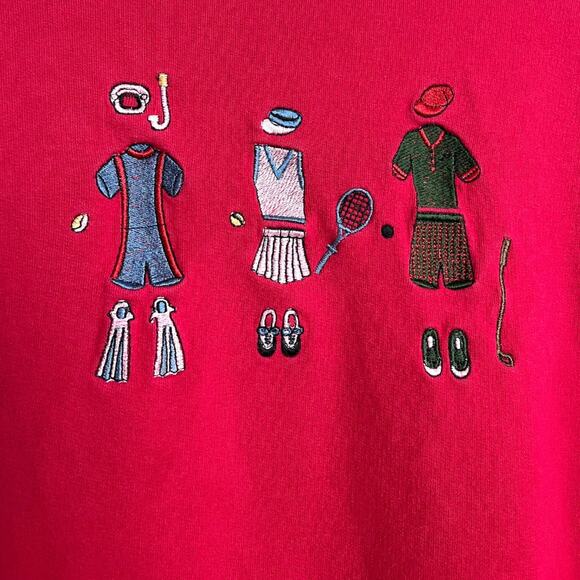 Vintage Capacity Knits 100% Cotton Red Embroidered Crew Neck Sweatshirt Womens M - Picture 6 of 7